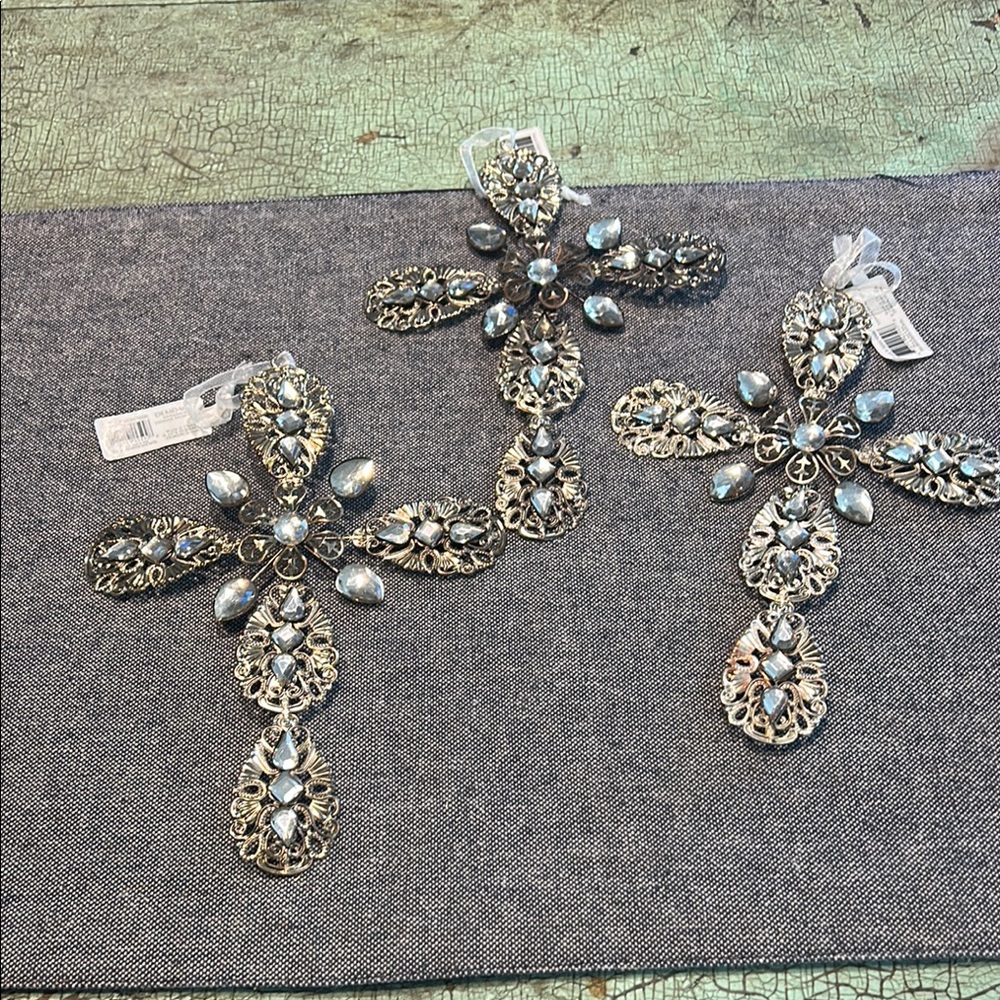Demdaco metal and glass cross ornament-set of 3